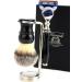 Buy 3 Pc Men's Shaving Kit - 5 Edge Razor Synthetic Badger Hair Brush & Stainless Steel Stand | Perfect Grooming Gift - Buy Online on GoSupps.com