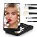 Pocket Mirror with Five Makeup Brushes Led Compact Travel Makeup Mirror Rechargeable Dimmable Portable Makeup Small Mirror with Light for Purse Handbag Pocket Gifts Folding Handheld (Black)