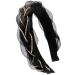 BOMTTY 1.2 Inch Wide Brim Solid Color Chiffon Headband Rhinestone Weaving Craft Fashion Hair Accessories Suitable for Women and Girls (Black) White