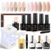 Modelones 6 Colors Nail Builder Gel Kit 8-in-one Nude White Builder Nail Gel with Mini Nail Lamp& Nail Forms Gel Top Coat Base Coat Hard Gel Builder for Nails Extension Strengthener Gel in a Bottle White Pink Orange