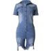 xoxing Large Hole Denim Women's Shorts Jumpsuit in Blue - Buy Online on GoSupps.com