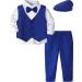 mintgreen Baby Boys Blazers Suit 5pcs Wedding Clothes Shirt + Trousers + Waistcoat + Bowtie + Cap Outfits 1-4 Years Solid Blue 18-24 Months