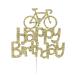 LissieLou Happy Birthday Cake Topper Glitter Card with Bicycle Decoration - Gold