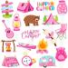 Happy Camper Cupcake Toppers 48Pcs Pink Camper Themed Cupcake Toppers Happy Camper Birthday Decoration Camping Party Cake Picks for Camper Theme Baby Shower Supplies
