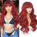 Burgundy Red Ombre Wine Long Wavy Wig with Bangs - 24 Inches Heat Resistant Synthetic Wig for Black Women - Daily Cosplay - Buy Online on GoSupps.com