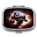 Pill Box American and Football Print 2 Compartment Medicine Pill Case Pill Organizer Decorative Metal Portable Pill Box for Pocket Or Purse Style