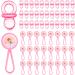 50 Pcs Pink Acrylic Baby Pacifiers and 60 Pcs Mini Plastic Rattle for Baby Shower  Plastic Pacifiers Mini Rattle Pacifiers Necklace Decorations for Baby Shower Birthday Party Favors Supplies