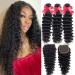 Mariska Deep Wave Bundles with Closure Brazilian 10A Human Hair Bundles Deep Weave Curly Human Hair 3 Bundles with 4x4 Lace Closure 100% Unprocessed Virgin Human Hair Bundles Natural Color(24 26 28+20, Deep Wave Bundles wi…