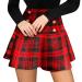 Sanahy Women's Elastic Waist Plaid Pleated Skirt Buttons Tartan Skater School Uniform Mini Skirts A-Line Cosplay Costume Skirt XL Red