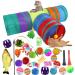 Cat Interactive Toys Including Fluffy Mouse 2 or 3 Way Hole Tunnel Catnip Fish Mice Cat Teaser Wand Toy Woven Springs Colorful Crinkle Balls and Bells for Indoor Cats Kitten