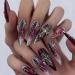 IMSOHOT Stiletto Press on Nails Long Gothic Fake Nails Black Red Ombre Glossy False Nails with Metal Cross Charms Designs Full Cover Glue on Nails 24PCS Acrylic Reusable Almond Nails 75-C04Cross
