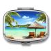 Pill Box Tropical Holidays Print 2 Compartment Medicine Pill Case Pill Organizer Decorative Metal Portable Pill Box for Pocket Or Purse