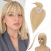 Elailite Human Hair Topper With Fringe Clip in For Women Thinning Hair - 100% Real Hair Invisible Toupee Mono Base Crown Hair Extension Hairpiece (#24 Natural Blonde 10 inch)
