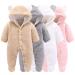 Newborn Baby Cartoon Bear Snowsuit Winter Coat Fleece Hooded Romper Jumpsuit 3-6 Months Khaki