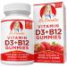 Vitamin D3  B12 Gummies by Dr. Danielle  Vegan Daily Supplement for Adults & Kids  Non-GMO  Vitamin D3 1000 IU & 250 mcg Vitamin B12  2 Month Supply (60 Gummies)