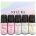 Nikura Floral Essential Oil Gift Set - 5 x 10ml | 100% Pure Natural Essential Oils Including Clary Sage Geranium Lavender Rosewood Ylang Ylang | for Aromatherapy Diffusers | Vegan & UK Made