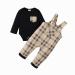 puseky Baby Boy Clothes Suit Newborn Infant Long Sleeve Romper and Plaid Suspenders Overall Pants Spring Fall Outfits 12-18 Months Black