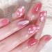 False Nails Short - 24Pcs Almond Fake Nails with Glue - Blush Pink Flower Press on Nails Pattern - Oval Stick on Nails - French Nail Tips with Nail Glue for Women Girls Nail Art (Pink Blush Glitter) Floral