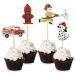 Unimall Global 24pcs Fireman Cupcake Toppers Fire Department Cake Toppers Picks Baby Shower Birthday Party Decoration Supplies