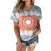 Women's T-Shirt Summer Women's Blouse Short Sleeve Floral Print T-Shirt Clothing Woman Basic Shirt Pullover Crew Neck Clothes T-Shirt Tops Casual Plain Tops Women's Blouse Gray S
