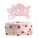 Gyufise 1Pc Happy Birthday Cake Topper with Love Heart Glitter Valentine's Day Cake Picks Love Theme Baby Shower Kids Birthday Party Cake Decorations Supplies Pink Pink-4
