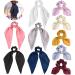 Satin Scarf Hair Scrunchies  Funtopia 10Pcs Ribbon Bow Scrunchies with Solid Colors  Including 5 Satin Hair Scarf & 5 Bunny Ear Scrunchies  Soft Scarf Hair Ties Bowknot Ponytail Holder for Women Girls