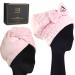 ICANdOIT Super Absorb Microfiber Hair Towel and Cap for All Hair Style Bow&Button-Loop Design 2 Pack Quick Drying Hair Turban-Perfect for Women and Kids(Lightpink) Cap+towel:lightpink
