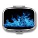 Pill Box Blue Flame Print 2 Compartment Medicine Pill Case Pill Organizer Decorative Metal Portable Pill Box for Pocket Or Purse