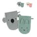 Blumie 2pcs Bath Mitt Gloves Washcloths for Babies and Kids with Animals Faces 100% Organic Cotton (Sage Green & Cloud Grey)