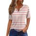 biJerou Women's Fashion Casual Striped Patchwork Button Down Short Sleeve T-Shirt Neckline Cover White XXL
