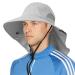 SUN CUBE Wide Brim Sun Hat with Neck Flap, UPF50+ Hiking Safari Fishing Hat for Men Women, Sun Protection Beach Hat One Size Light Grey