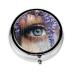 Blue Flowers and Eyes Portable Metal Pill Box Round Mini 3-Compartment Plastic Insert hinged Fastening Design Suitable for Small Pills Must-Have for Travel Black