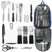 Portable Camping Kitchen Utensil Set, Stainless Steel Outdoor Cooking and Grilling Utensil Organizer Travel Set Perfect for Travel, Picnics, RVs, Camping, BBQs, Parties and More (9Pcs or 27Pcs)