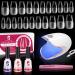 Clara Colors Nail Tips and Glue Gel Kit - Gel x Nail Kit 550Pcs Soft Gel Nail Tips Half Matte Medium Coffin Shape with Mini LED Nail Lamp Nail Glue Gel Top Coat and Primer DIY Nail Art Fast Nail Extension Set DIY Home Ma...