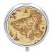 Round Pill Box Treasure Map Vintage Print 3 Compartment Medicine Pill Case Print Pill Organizer Decorative Metal Portable Pill Box Pocket Pill Box