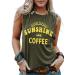 Umsuhu Sunshine and Coffee Tank Casual Summer Graphic Tank Tops for Women Sleeveless Graphic Tank Tops Tee Shirts X-Large Army Green