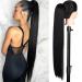 G&T Wig 36 Inch Long Straight Drawstring Ponytail for Women Black Pony Tail Natural Soft Clip in Hair Extension Heat Resistant Synthetic Hairpiece 36 Inch XXL-1B