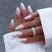 French Tip Press on Nails Medium Almond Fake Nails Press ons with Designs Chrome False Nails Long Glossy Full Cover Glue on Nails Cute Acrylic Stick on Nails for Women Nails Manicure Decoration 24Pcs Style-21