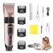 Dog Grooming Clippers Kit Ninonly Professional Pet Grooming Set Rechargeable Cordless Electric Pet Hair Clippers Set with 4 Combs and Cleaning Brush Nail Kits for Dogs Cats and Other Pets Rose