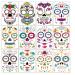 13PCS Halloween Temporary Face Tattoos for Party Masquerade Skull Face Red Rose Mask Tattoo Halloween Temporary Tattoos for Women Girls Men Adults