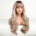 EMMOR Ombre Blonde Wavy Wig with Bangs - Long Curly Heat Resistant Fiber Synthetic Wig for Daily Use - Buy Online on GoSupps.com