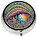Abstract Mushroom Colorful Mandala Round Pill Box - 3 Compartment Mini Travel Organizer for Vitamins & Medicine - Buy Online on GoSupps.com