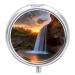 Pill Box Pill Case 3 Compartment Travel Pill Box Waterfall at Sunset Printing Small Pill Box Portable Medicine Pill Case Pill Organizer for Purse & Pocket for Travel Handbag (Round)