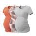 LAPASA Women's Maternity Tops Soft Modal Cotton Pregnancy Tshirts Side Ruched Crew Neck Short Sleeve Tees L55 XXL Burn Red+red Stripe+heather Gray