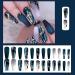 Coffin Press on Nails: Long Navy Blue Rhinestone False Nails with Glue - Full Cover Acrylic Gradient Designs for Women - Buy Online on GoSupps.com