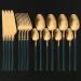 Flatware Sets 16Pcs Green Gold Cutlery Set Matte Flatware 18/10 Stainless Steel Dinnerware Set Kitchen Silverware Knife Spoon Fork Tableware (Color : Black Silver) - Buy Online on GoSupps.com