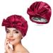 Arqumi Shower Cap Reusable Bath Cap for Women Men Waterproof Double-Layer Shower Cap with Ribbon Bow Large Elastic Hair Bath Cap Hair Bonnet for Long Thick Hair Wine Red C Shower Cap (1PCS) Wine Red