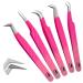 Diva Lashes 5 Pack Lash Tweezers Kit for Eyelash Extensions - Anti-Slip Fiber Tip Isolation and Volume Lash Extension Tweezers Set - Easy to Use High Grade Japanese Stainless Steel Pointed Tweezers Ombre
