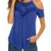 Dark Blue X-Large Summer Flowy Cold Shoulder Top for Women | Casual Short Sleeve T-Shirt with Hollow Out Design - Buy Online on GoSupps.com