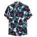 WUAI-Men Fashion Hippie Shirts Short Sleeve Casual Vertical Striped Button Down Poplin Shirts Y-blue 1# XX-Large
